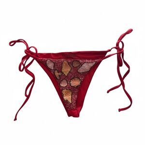 Nwt Oceanus x Anthropologie Red Beaded Shell Bikini Bottom Tie Side  Size M